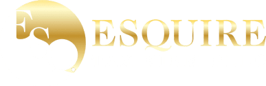 A green background with gold letters that say esquire tax firm.